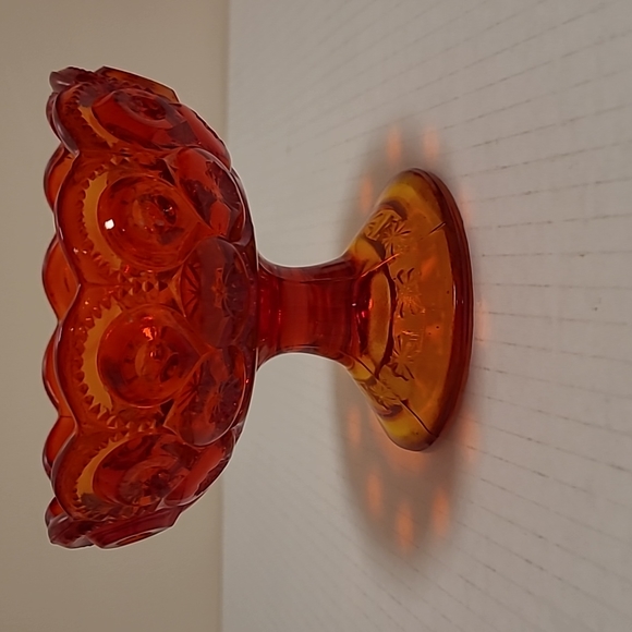 Vintage Pair LE Smith Amberina Moon and Stars Pedestal Candle Holders - Picture 4 of 15